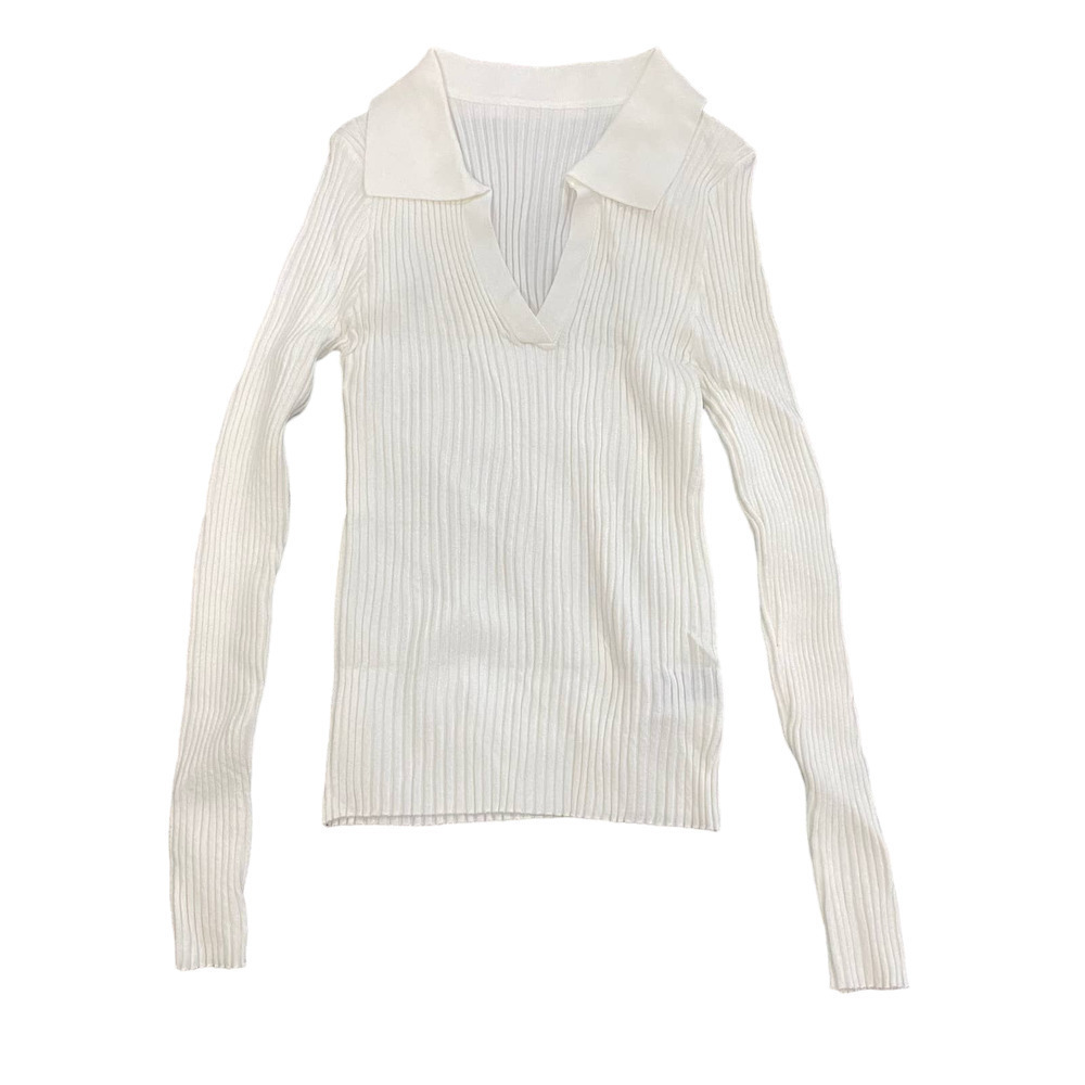 DAZY Solid Ribbed Knit Tee in Cream, Size M​​​​​​​​​